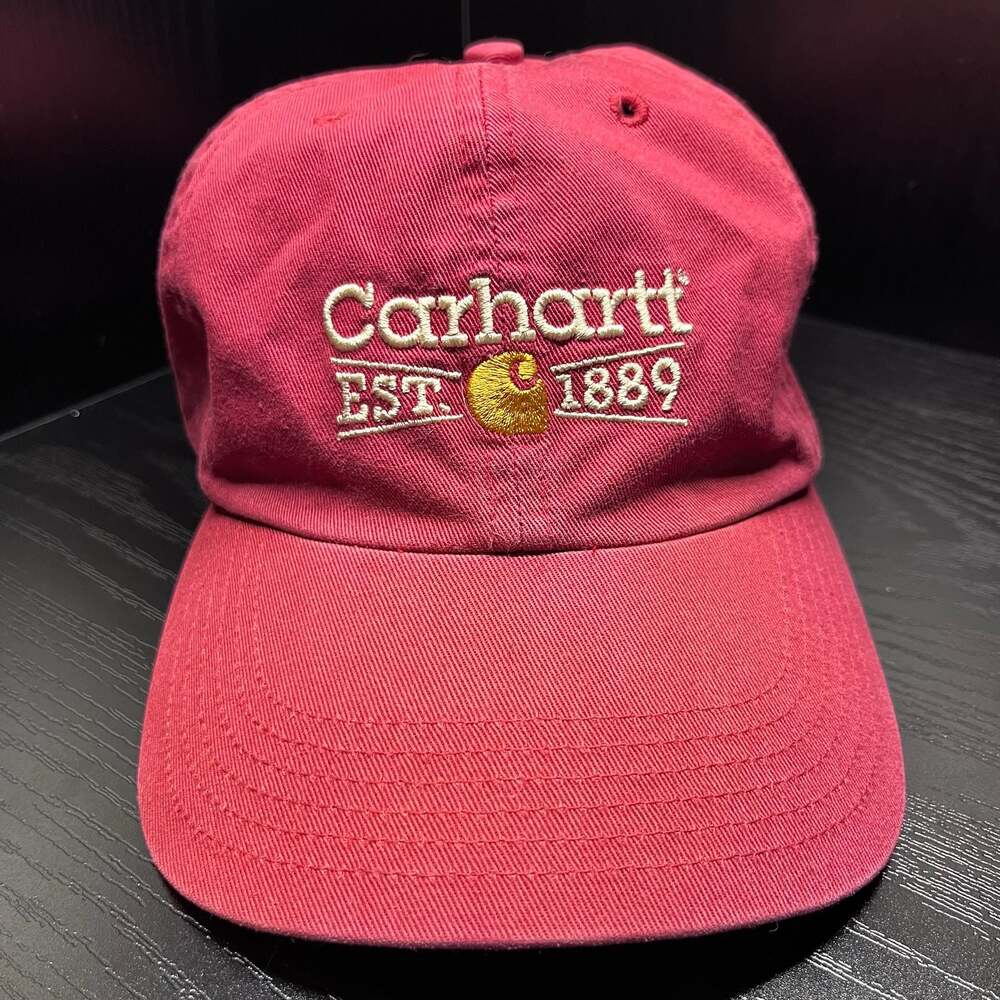 Vintage Carhartt EST. 1889 Logo Red Cotton Baseball Cap Hat One Size